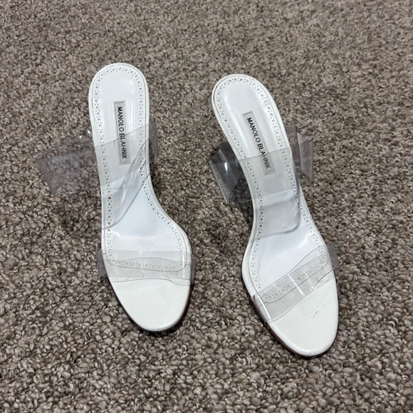 Manolo Blahnik Shoes - Manolo Blahnik White Slides with Clear Vinyl Straps